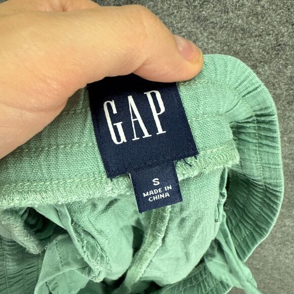 Gap Pants Women S Small Green High Rise Flat Front Drawstring Linen Pockets - Picture 6 of 8